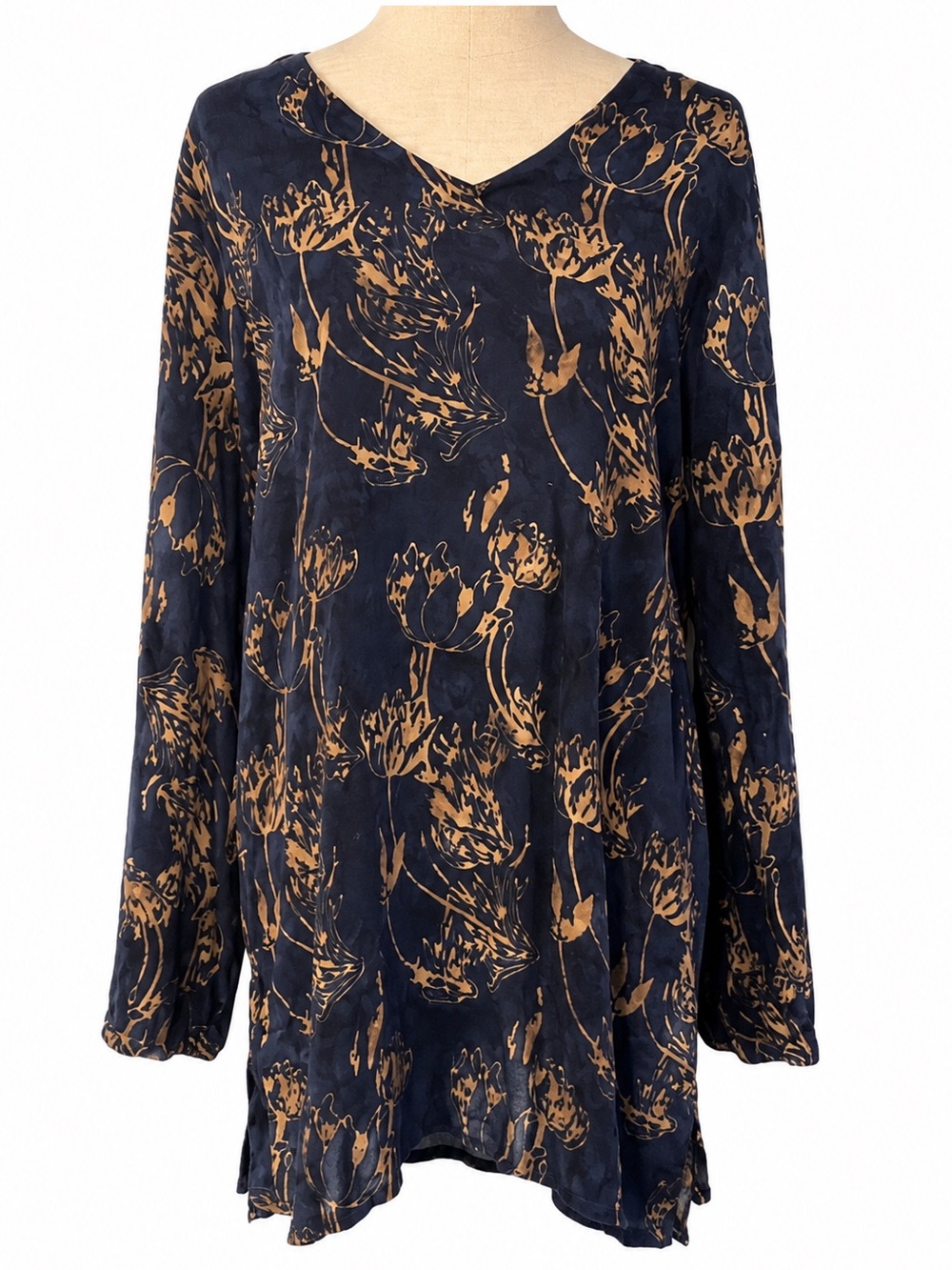 Soft Surroundings Floral V Neck Tunic Long Sleeve Whimsigoth Artsy Boho Size S